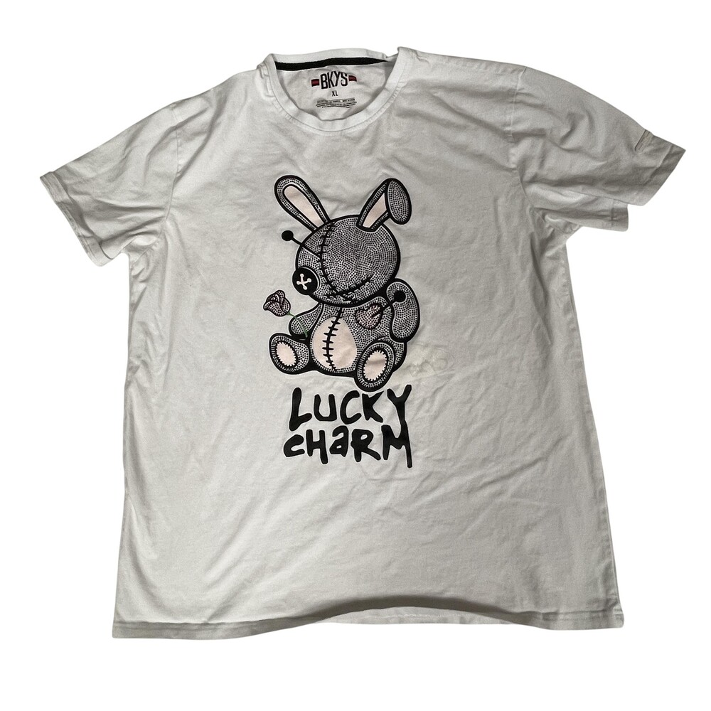 BKYS Lucky Charm Bunny Shirt Mens XL White Graphic Cartoon Streetwear Tee